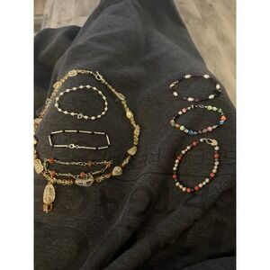 Large Lot Sterling Silver 1- Necklace 6-Bracelets Not Scrap